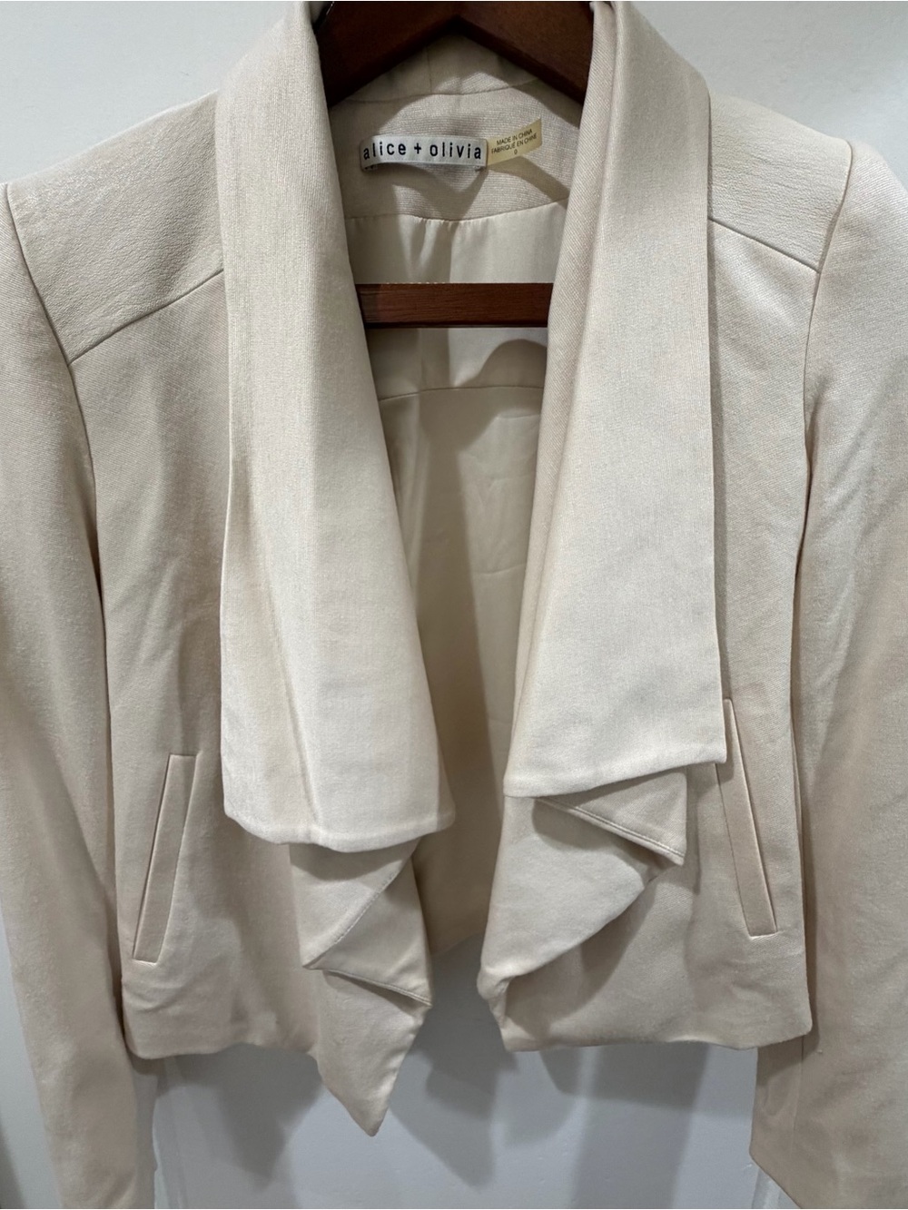 Alice + Olivia Soft Ivory Draped Open-Front Blazer
